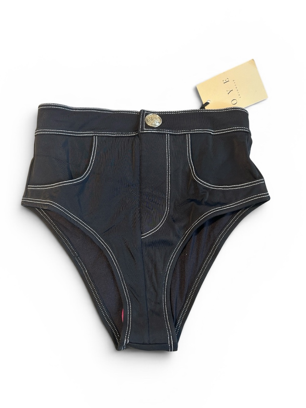 OYE Swimwear Lavinia Bandeau High-Waisted Black Swim Bottoms S NWT
